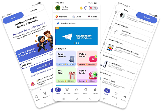 King Reward app preview showing dashboard and rewards